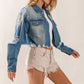 BiBi Pearl Detail Distressed Cropped Denim Jacket