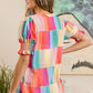 BiBi Multivivid Color Block Smocked Short Sleeve Blouse