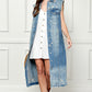 VEVERET Full Size Distressed Sleeveless Longline Denim Jacket