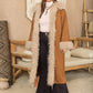 H.R.Z Women's Plus Size Open Front Caramel Coat with Fur Contrast