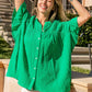 BiBi  Jade Texture Button Up Ruffle Short Sleeve Shirt