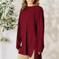 BASIC BAE Full Size Ribbed Round Neck Long Sleeve Slit Top/ S-3XL