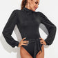 Backless Tie-Waist Turtleneck Lantern Sleeve Bodysuit