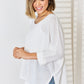 ZENANA Full Size Waffle Knit V-Neck Long Sleeve Slit Top