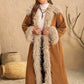 H.R.Z Women's Plus Size Open Front Caramel Coat with Fur Contrast
