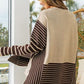 BiBi Mocha/Oatmeal Striped Contrast Long Sleeve Slit Top