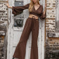 Coffee Brown Tied Flare Sleeve Top and Pants Set