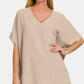 ZENANA Full Size Texture V-Neck Short Sleeve Top