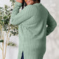 BASIC BAE Full Size Ribbed Round Neck Long Sleeve Slit Top/ S-3XL