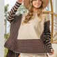 BiBi Mocha/Oatmeal Striped Contrast Long Sleeve Slit Top