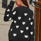 WOVEN RIGHT Heart Pattern Lantern Sleeve Round Neck Tunic Sweater