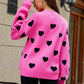WOVEN RIGHT Heart Pattern Lantern Sleeve Round Neck Tunic Sweater