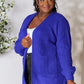 ZENANA Full Size Bright Blue Waffle-Knit Open Front Cardigan