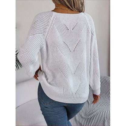 Openwork Buttoned Square Neck Sweater