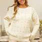 BiBi Pearl & Rhinestone Decor Long Sleeve Sweater
