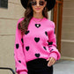 WOVEN RIGHT Heart Pattern Lantern Sleeve Round Neck Tunic Sweater