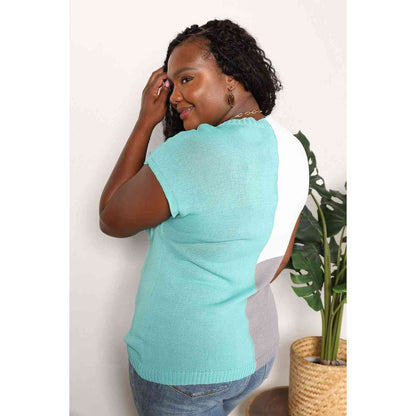 DOUBLE TAKE Color Block V-Neck Knit Top