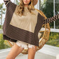 BiBi Mocha/Oatmeal Striped Contrast Long Sleeve Slit Top