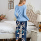 XYM Round Neck Top and Printed Pants Lounge Pajama Set