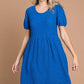 CULTURE CODE Texture Azula-blue Round Neck Short Sleeve Dress with Pockets