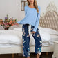 XYM Round Neck Top and Printed Pants Lounge Pajama Set
