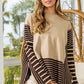 BiBi Mocha/Oatmeal Striped Contrast Long Sleeve Slit Top