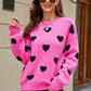 WOVEN RIGHT Heart Pattern Lantern Sleeve Round Neck Tunic Sweater