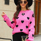 WOVEN RIGHT Heart Pattern Lantern Sleeve Round Neck Tunic Sweater