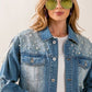 BiBi Pearl Detail Distressed Cropped Denim Jacket