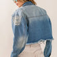 BiBi Pearl Detail Distressed Cropped Denim Jacket