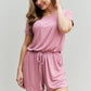 ZENANA Chilled Out Full Size Short Sleeve Romper in Light Carnation Pink