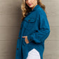 ZENANA Cozy in the Cabin Full Size Fleece Elbow Patch Shacket in Teal