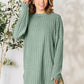 BASIC BAE Full Size Ribbed Round Neck Long Sleeve Slit Top/ S-3XL