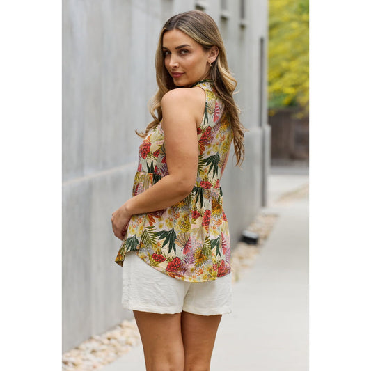 Be Stage Full Size Floral Halter Top in Green