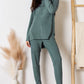 BASIC BAE Full Size Ribbed Round Neck High-Low Slit Top and Pants Set