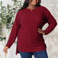 BASIC BAE Full Size Ribbed Round Neck Long Sleeve Slit Top/ S-3XL
