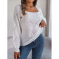 Openwork Buttoned Square Neck Sweater