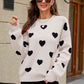 WOVEN RIGHT Heart Pattern Lantern Sleeve Round Neck Tunic Sweater