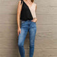Apricot/Black Contrast Color V-Neck Tie Shoulder Tank Top