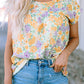 Printed Round Neck Cap Sleeve Blouse