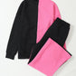Pink/Black Color Block Round Neck Sweatshirt and Pants Set