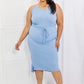 CAPELLA  Flatter Me Full Size Ribbed Front Tie Midi Dress in Pastel Blue
