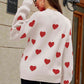 WOVEN RIGHT Heart Pattern Lantern Sleeve Round Neck Tunic Sweater