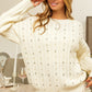 BiBi Pearl & Rhinestone Decor Long Sleeve Sweater