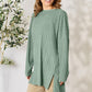 BASIC BAE Full Size Ribbed Round Neck Long Sleeve Slit Top/ S-3XL