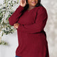 BASIC BAE Full Size Ribbed Round Neck Long Sleeve Slit Top/ S-3XL