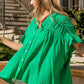 BiBi  Jade Texture Button Up Ruffle Short Sleeve Shirt