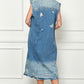VEVERET Full Size Distressed Sleeveless Longline Denim Jacket