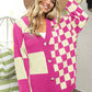 BIBI Button Up Checkered Contrast Cardigan
