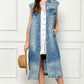 VEVERET Full Size Distressed Sleeveless Longline Denim Jacket